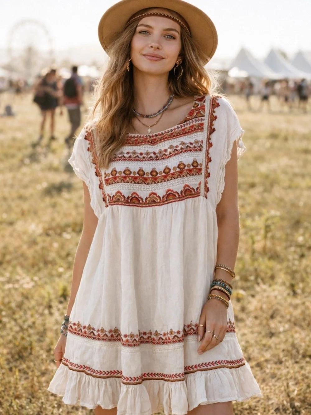 FREE PEOPLE Embroidered Sunrise Wanderer Mini Dress